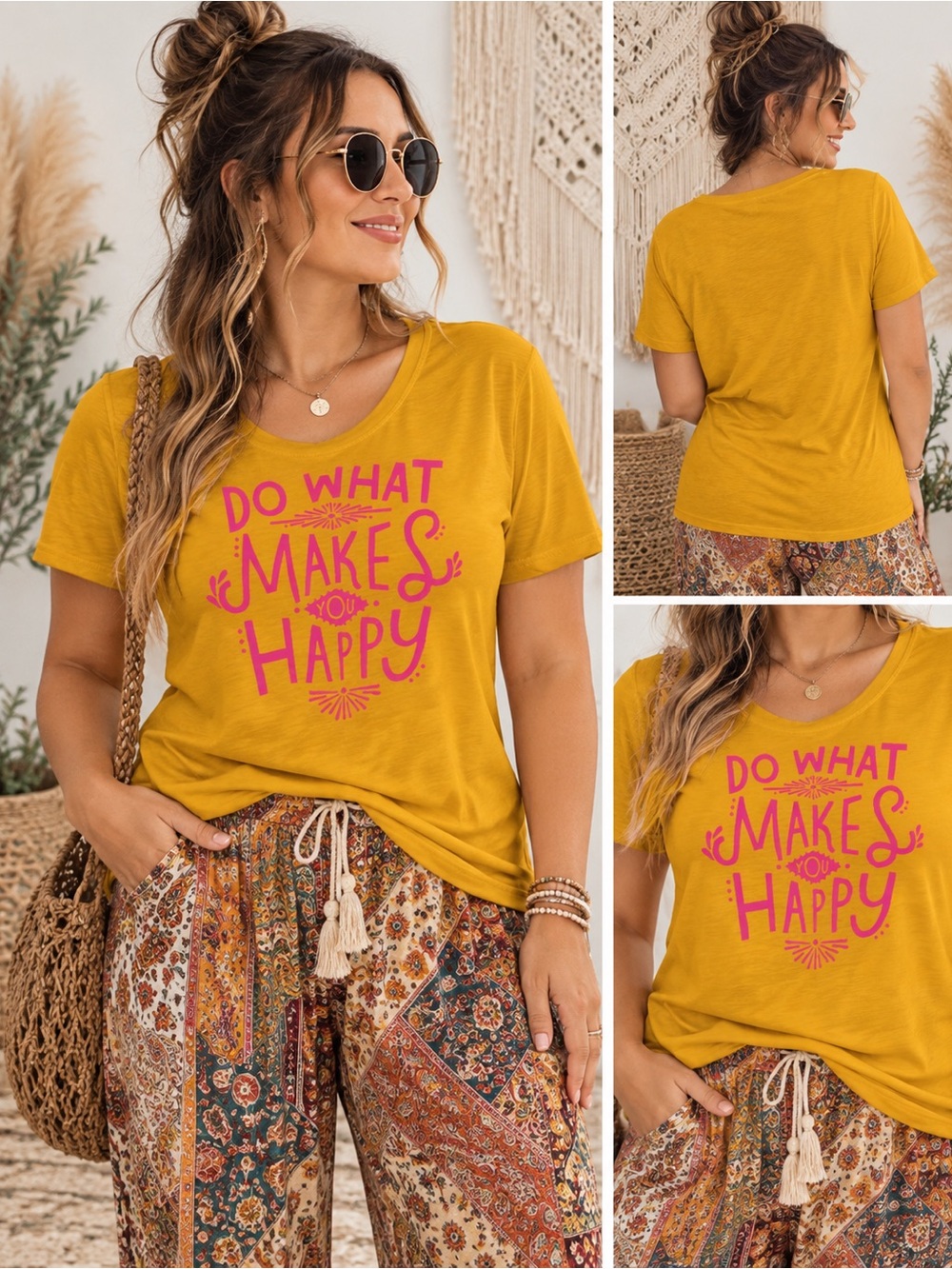 NWT NATURAL LIFE Mustard Yellow 'Do What Makes You Happy' Graphic Tee Size XL